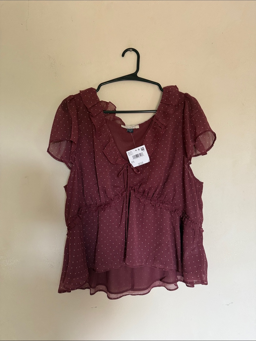 American eagle Polka Dot Ruffle Peplum Blouse - Burgundy